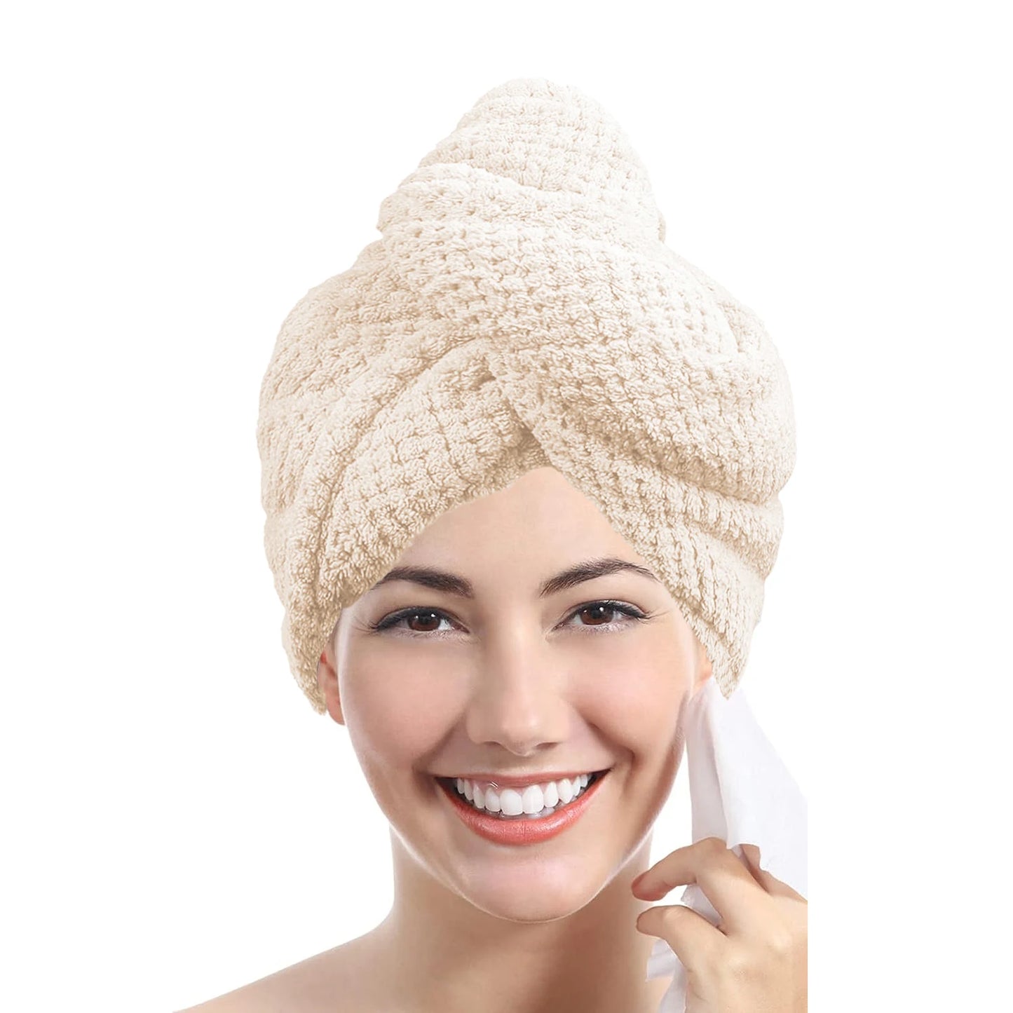 Experience Ultimate Comfort with Our Absorbent Solid Color Textured Hair Towel Wrap for Women - 9.8" x 25.5"