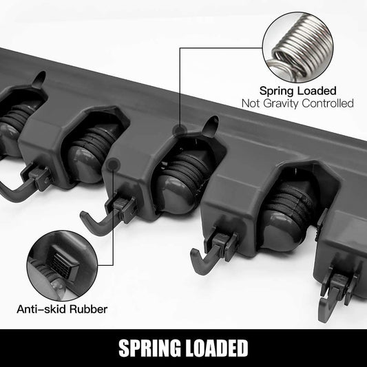 Maximize Your Space with 2 Pack Wall Mounted Mop and Broom Holder - 5 Ball Slots & 6 Hooks Organizer (Black)