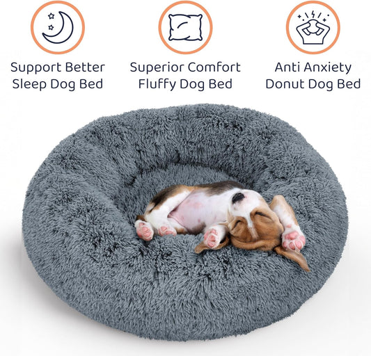 Indulge Your Dog with the Premium Donut Bed - Cozy, Calming, and Perfect for Small Breeds in Dark Grey