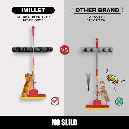 Maximize Your Space with 2 Pack Wall Mounted Mop and Broom Holder - 5 Ball Slots & 6 Hooks Organizer (Black)