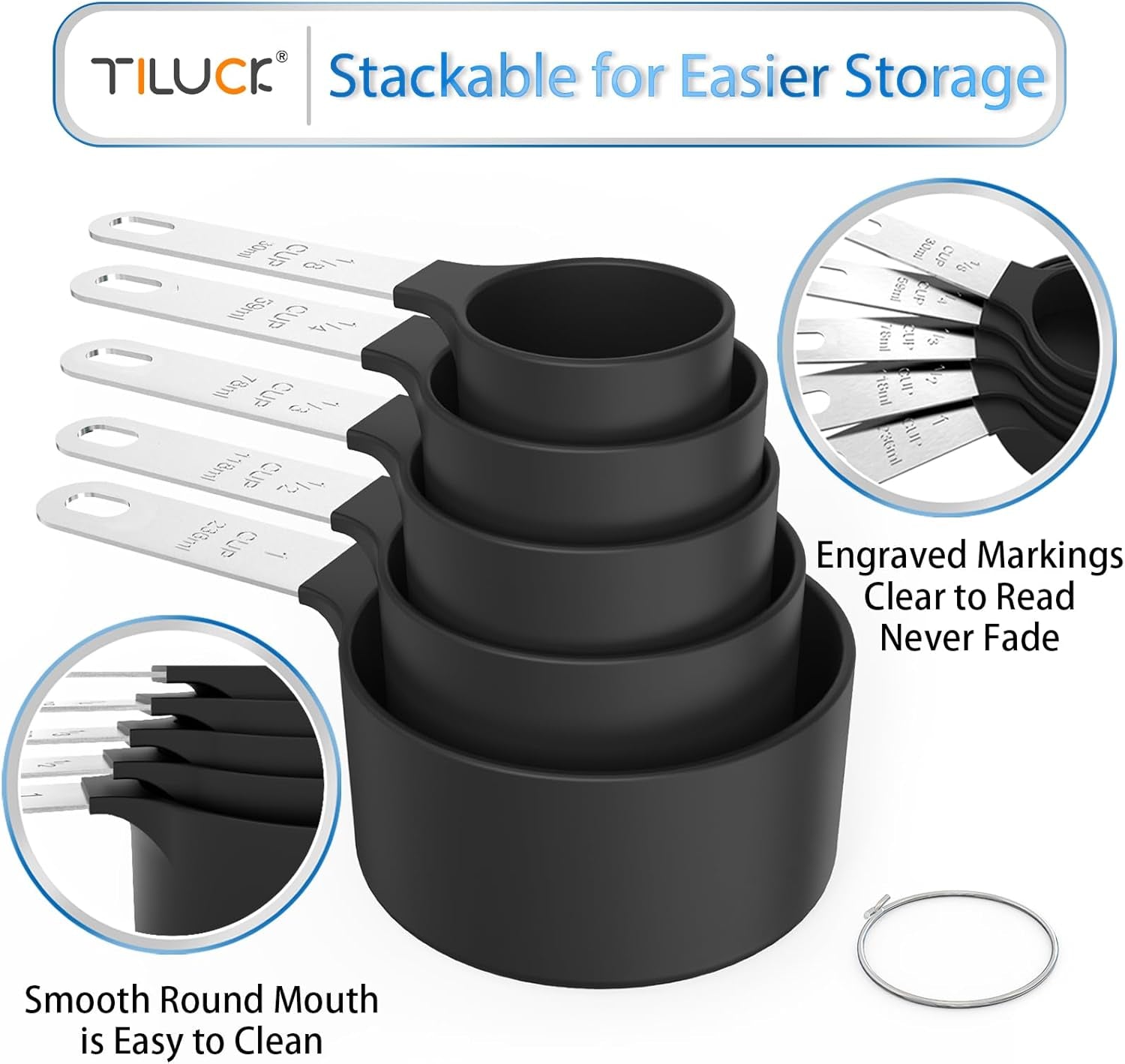 Stackable Measuring Cups and Spoons Set with Stainless Steel Handle - Nesting Kitchen Gadgets for Cooking and Baking