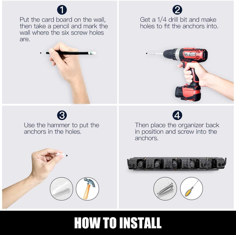 Maximize Your Space with 2 Pack Wall Mounted Mop and Broom Holder - 5 Ball Slots & 6 Hooks Organizer (Black)