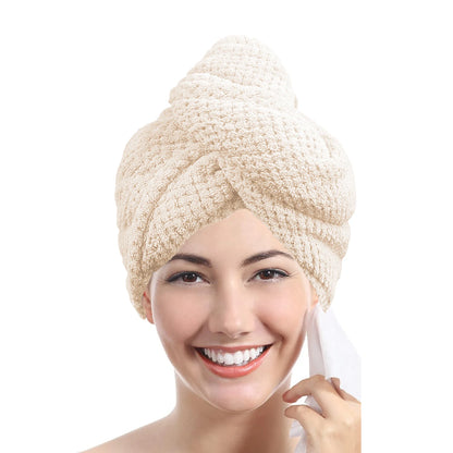 Experience Ultimate Comfort with Our Absorbent Solid Color Textured Hair Towel Wrap for Women - 9.8" x 25.5"