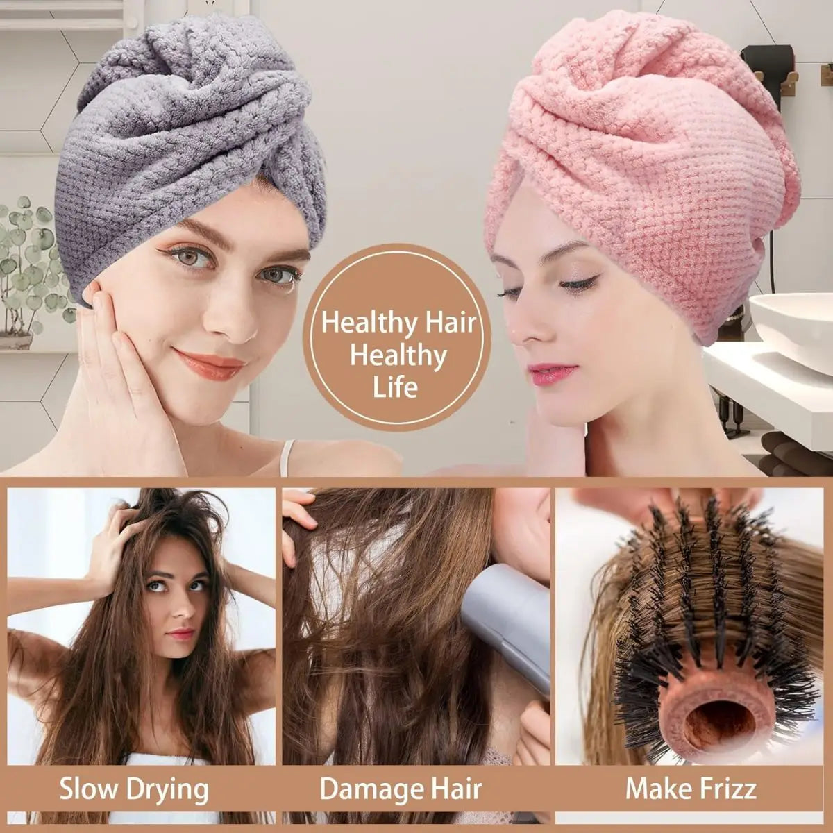 Experience Ultimate Comfort with Our Absorbent Solid Color Textured Hair Towel Wrap for Women - 9.8" x 25.5"
