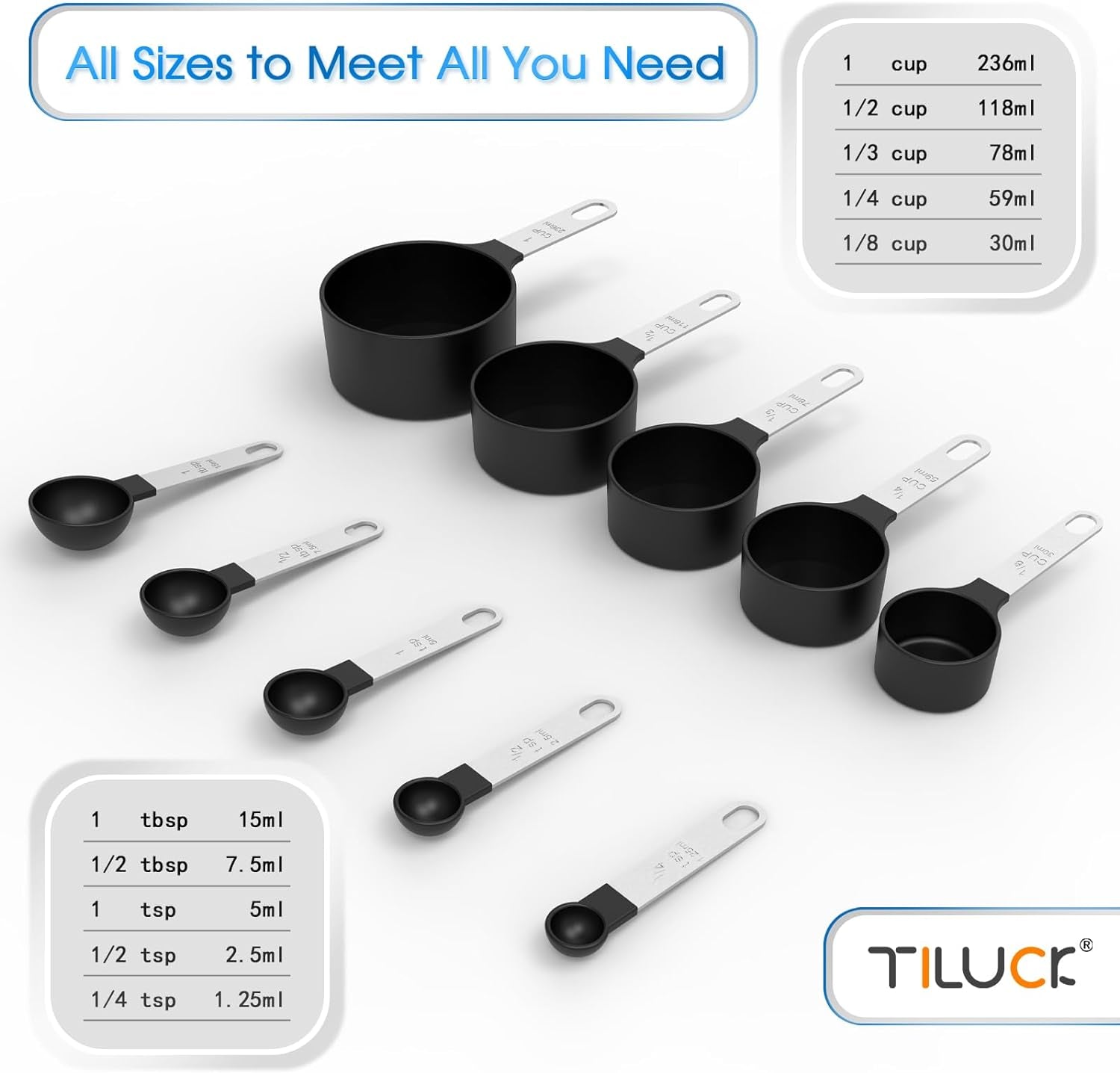 Stackable Measuring Cups and Spoons Set with Stainless Steel Handle - Nesting Kitchen Gadgets for Cooking and Baking