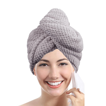 Experience Ultimate Comfort with Our Absorbent Solid Color Textured Hair Towel Wrap for Women - 9.8" x 25.5"