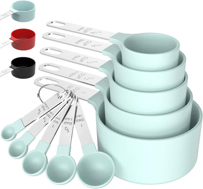 Stackable Measuring Cups and Spoons Set with Stainless Steel Handle - Nesting Kitchen Gadgets for Cooking and Baking