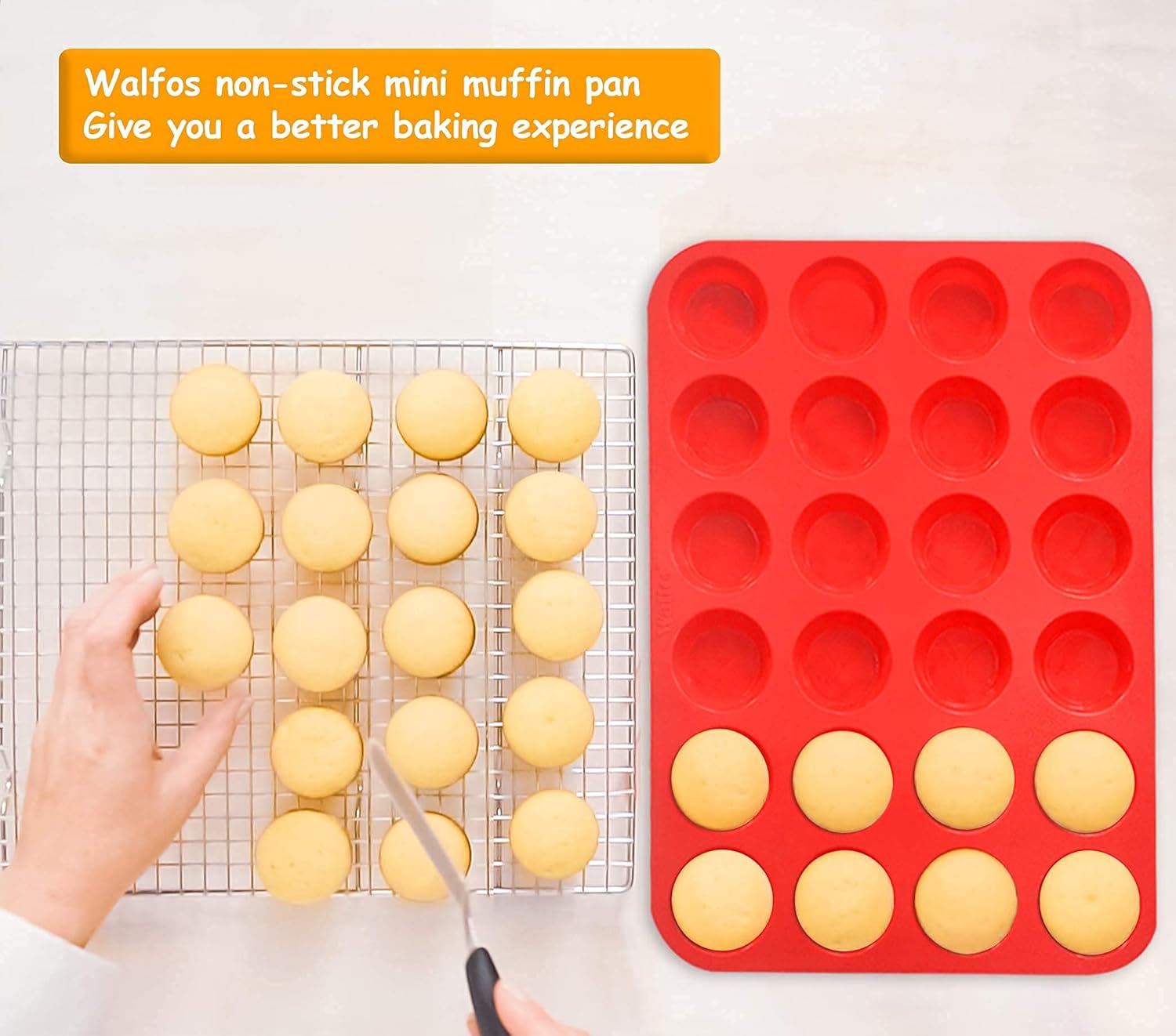 Silicone Cupcake Pan Set, 2-Piece Mini 24 Cups Muffin Baking Pan, BPA Free and Dishwasher Safe, Non-Stick , Great for Making Muffin Cakes, Fat Bombs