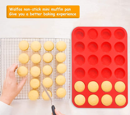 Silicone Cupcake Pan Set, 2-Piece Mini 24 Cups Muffin Baking Pan, BPA Free and Dishwasher Safe, Non-Stick , Great for Making Muffin Cakes, Fat Bombs