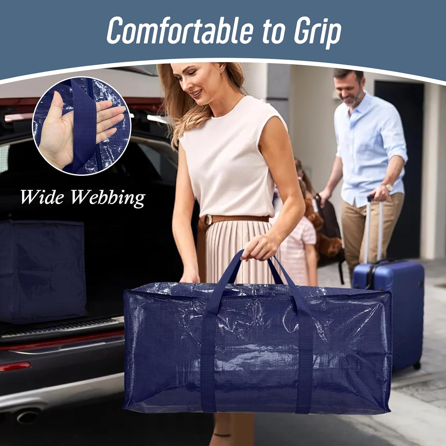 Large Extra Heavy-Duty Moving Bags (6-Pack) – Reinforced Handles, Strong Zippers & Oversized Storage for Clothes, Dorm Supplies & Bedding