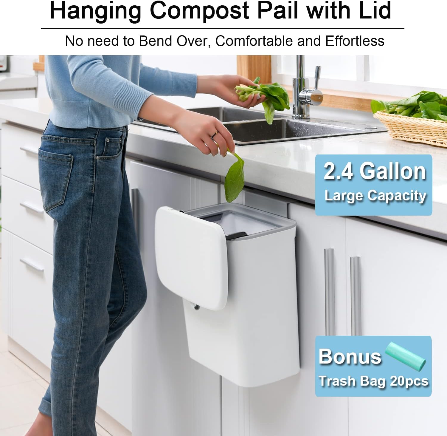 Effortless Composting: 2.4 Gallon Indoor Compost Bin with Secure Lid for a Clean and Fresh Home