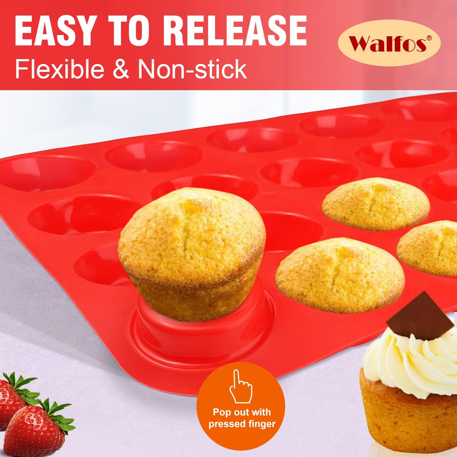 Silicone Cupcake Pan Set, 2-Piece Mini 24 Cups Muffin Baking Pan, BPA Free and Dishwasher Safe, Non-Stick , Great for Making Muffin Cakes, Fat Bombs