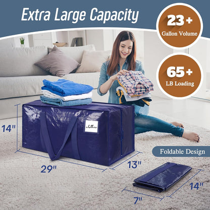 Large Extra Heavy-Duty Moving Bags (6-Pack) – Reinforced Handles, Strong Zippers & Oversized Storage for Clothes, Dorm Supplies & Bedding