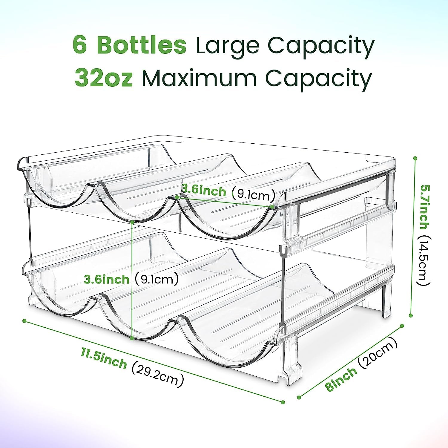 Stackable Water Bottle Storage Organizer. 2-Pack Stackable Water Bottle Storage Rack, for Cabinets, Pantry & Refrigerator