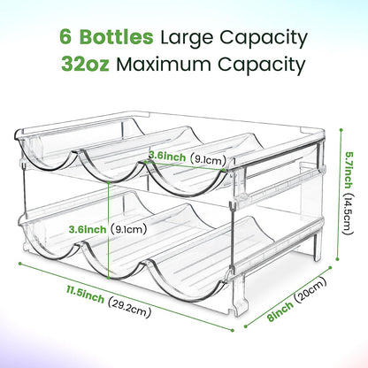 Stackable Water Bottle Storage Organizer. 2-Pack Stackable Water Bottle Storage Rack, for Cabinets, Pantry & Refrigerator