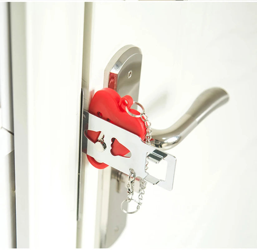 Security Portable Door Lock Latch No Drill Manual Hotel Room Devices for Add Security Holes Removable for Travel Safety