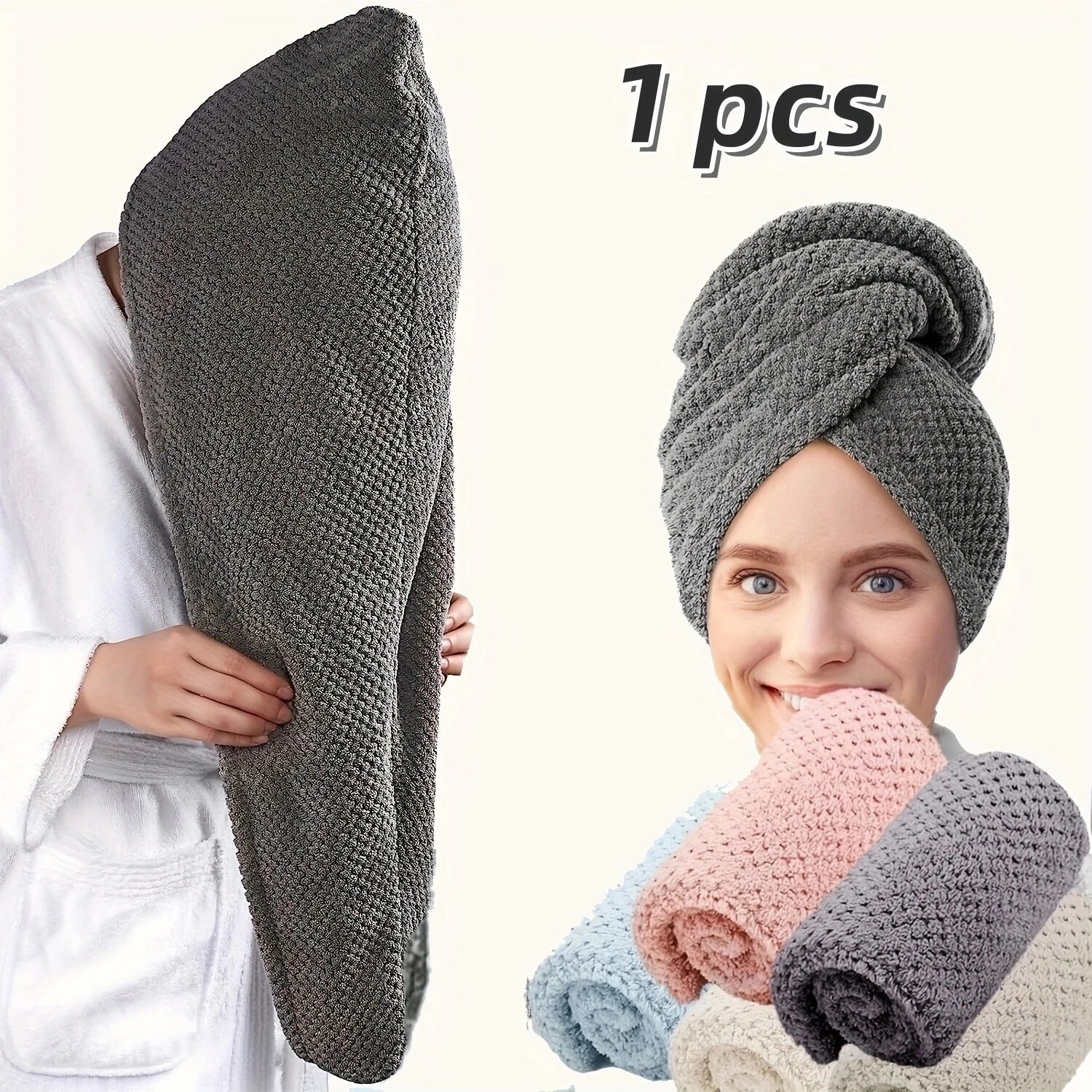 Experience Ultimate Comfort with Our Absorbent Solid Color Textured Hair Towel Wrap for Women - 9.8" x 25.5"