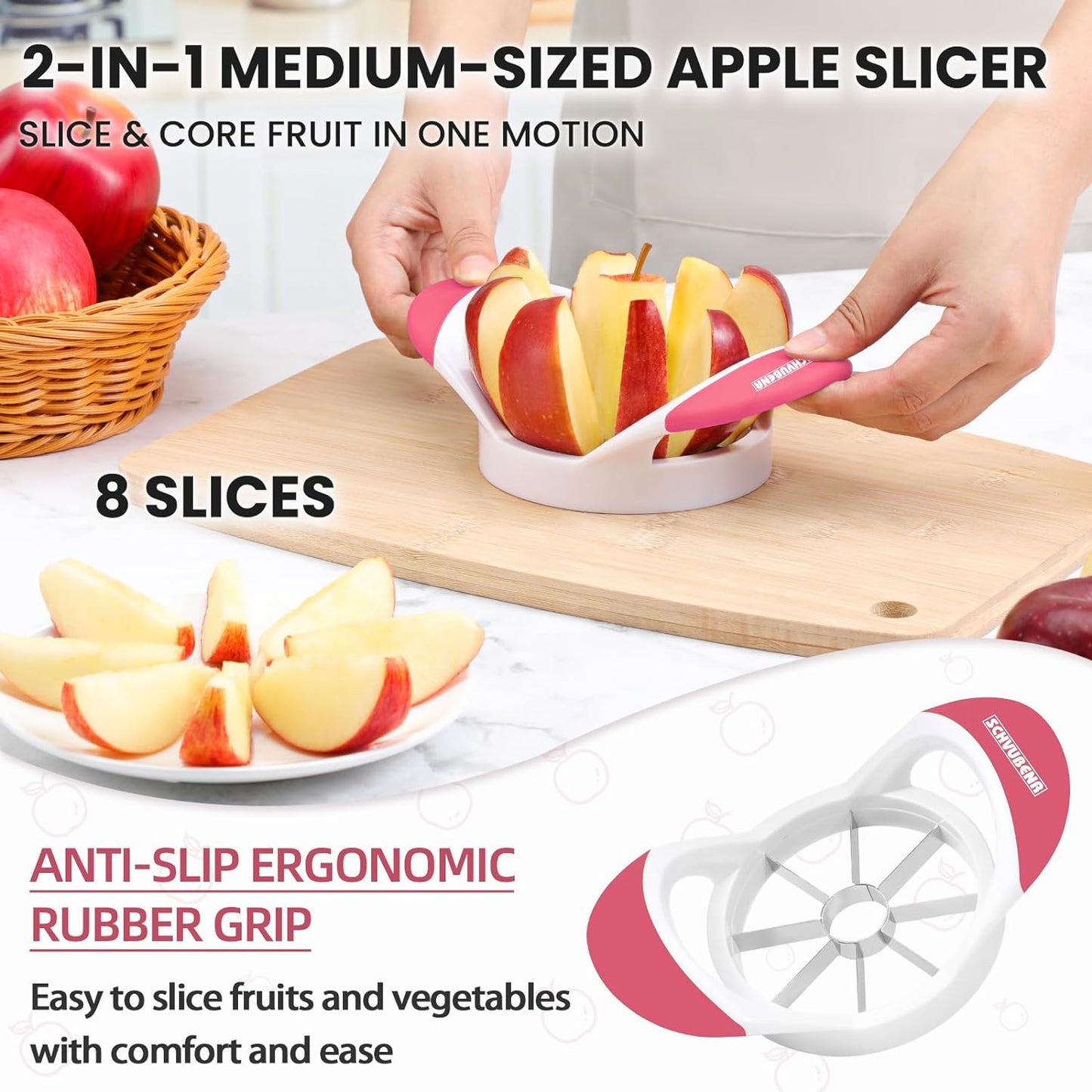 Effortlessly Slice and Core Apples with Our Stylish 3.5 Inch Pink Apple Slicer - Perfect for Fruit Lovers!