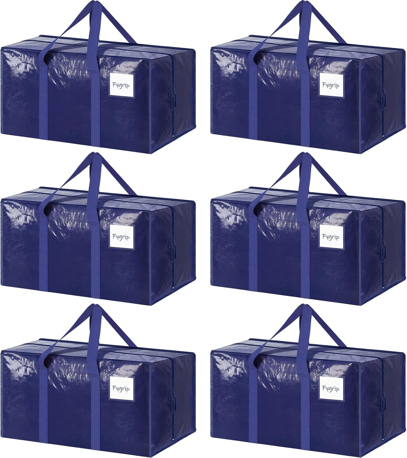 Large Extra Heavy-Duty Moving Bags (6-Pack) – Reinforced Handles, Strong Zippers & Oversized Storage for Clothes, Dorm Supplies & Bedding