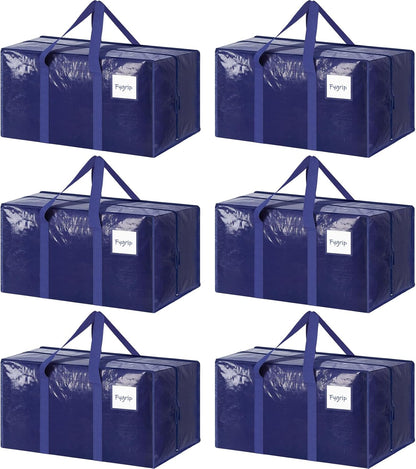 Large Extra Heavy-Duty Moving Bags (6-Pack) – Reinforced Handles, Strong Zippers & Oversized Storage for Clothes, Dorm Supplies & Bedding