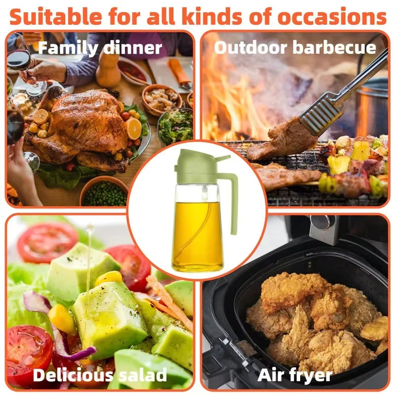 2-in-1 Oil Spray Bottle for Kitchen (200/300/500ml) – Multi-Purpose Oil & Vinegar Dispenser for Cooking, Grilling, Baking & Salad Dressing