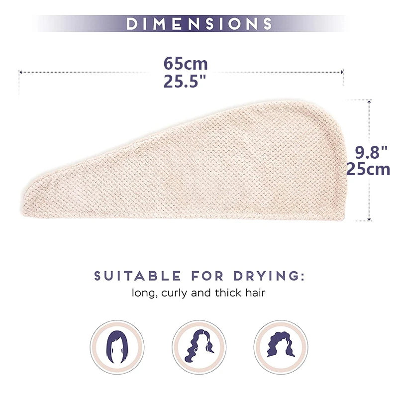 Experience Ultimate Comfort with Our Absorbent Solid Color Textured Hair Towel Wrap for Women - 9.8" x 25.5"
