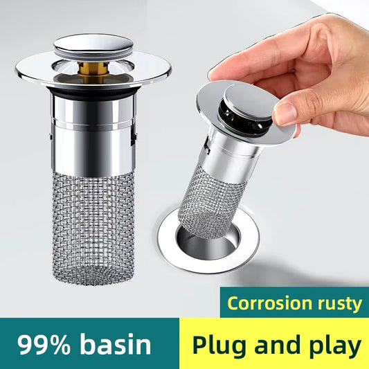 Washbasin Leak Plug – Stainless Steel Odor-Proof Bouncing Core, Press-Type Universal Sink Drain Stopper, Easy-Install Washbasin Accessory