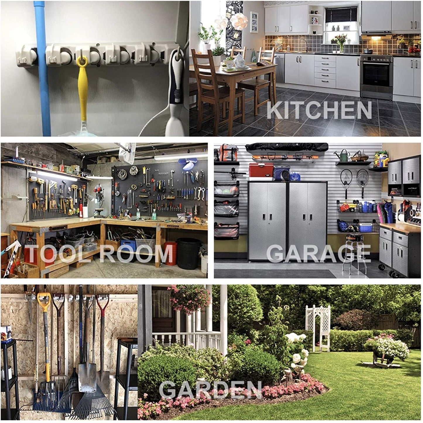 Maximize Your Space with 2 Pack Wall Mounted Mop and Broom Holder - 5 Ball Slots & 6 Hooks Organizer (Black)