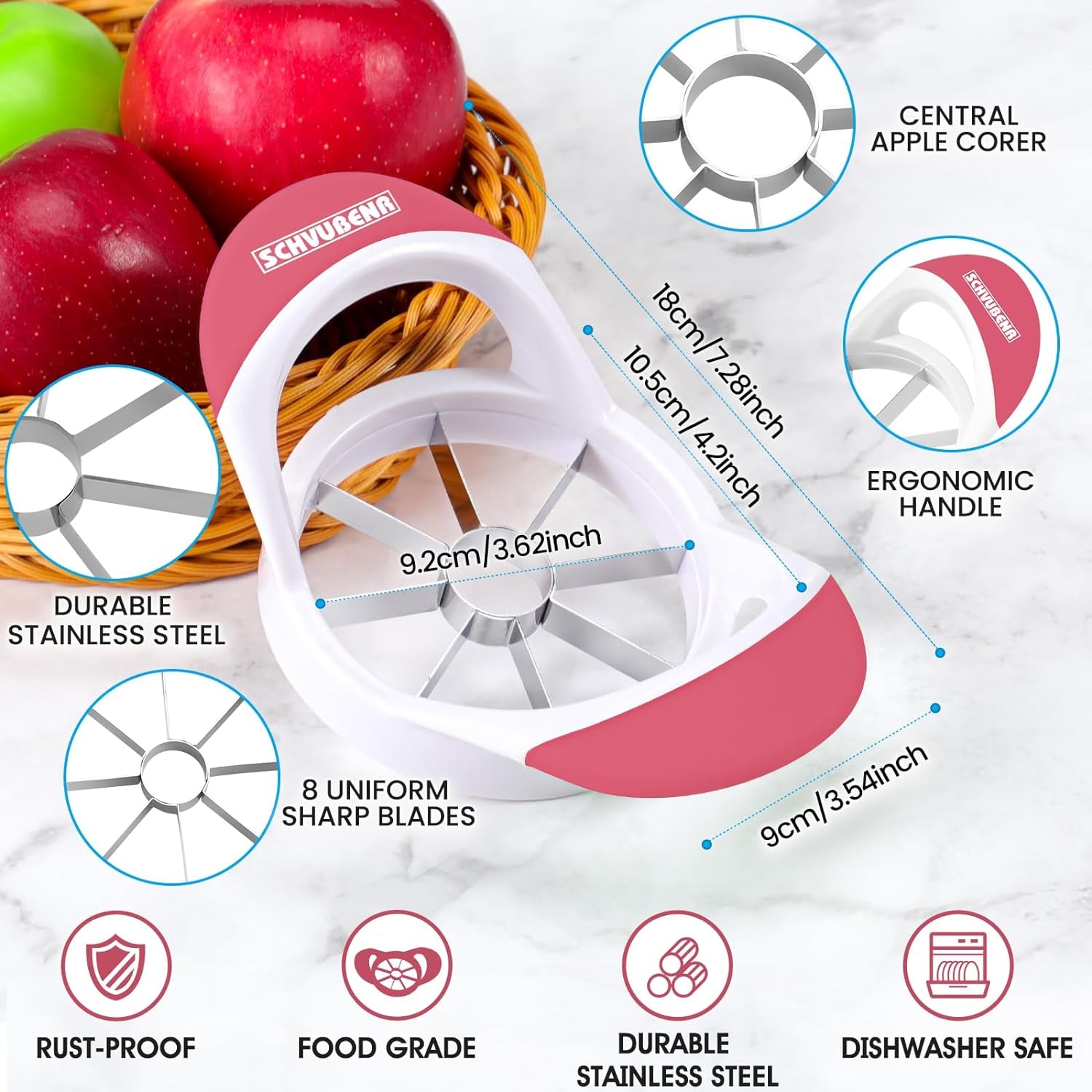 Effortlessly Slice and Core Apples with Our Stylish 3.5 Inch Pink Apple Slicer - Perfect for Fruit Lovers!